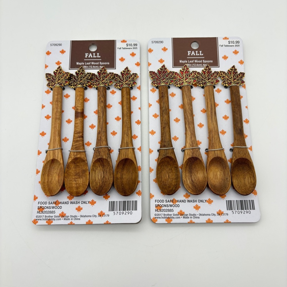 Brother Sister Design Studio Fall Tableware Maple Leaf Wood Spoons, 8ct